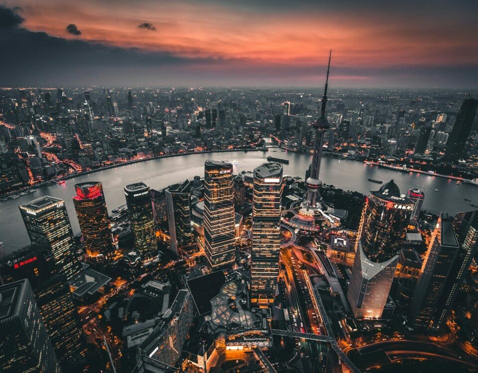high-angle view of high rise buildings